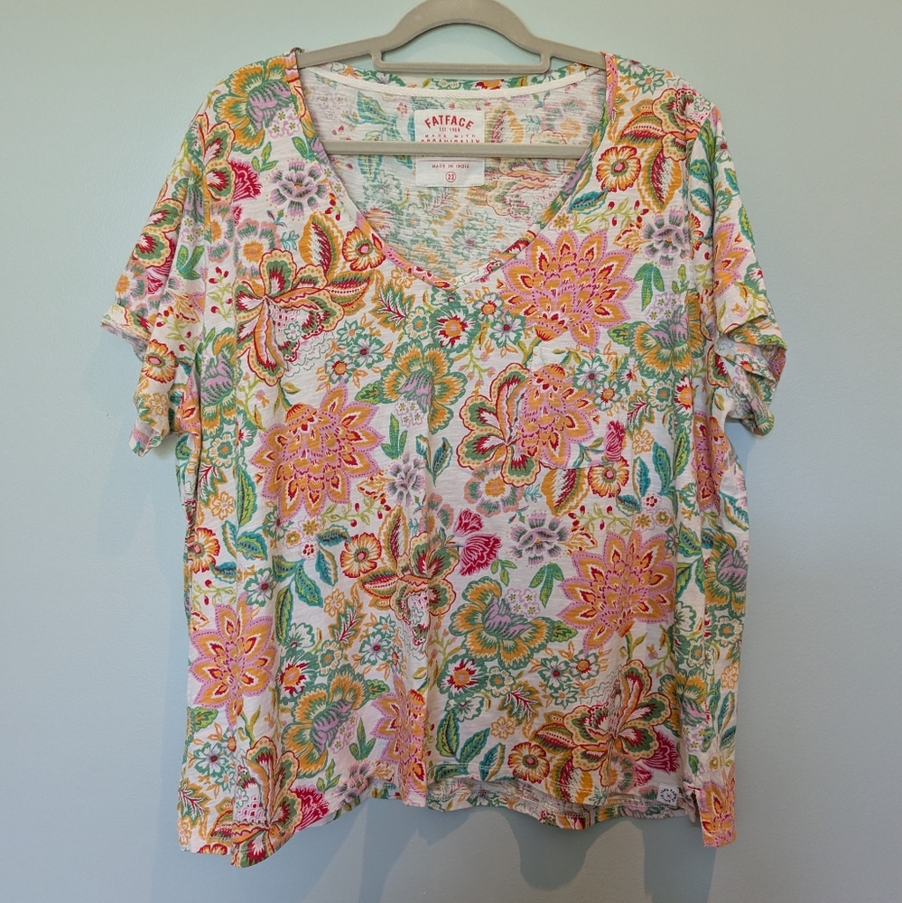 Fat Face Pink and Green Short Sleeve Tee